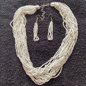 White seed bead necklace with matching earrings